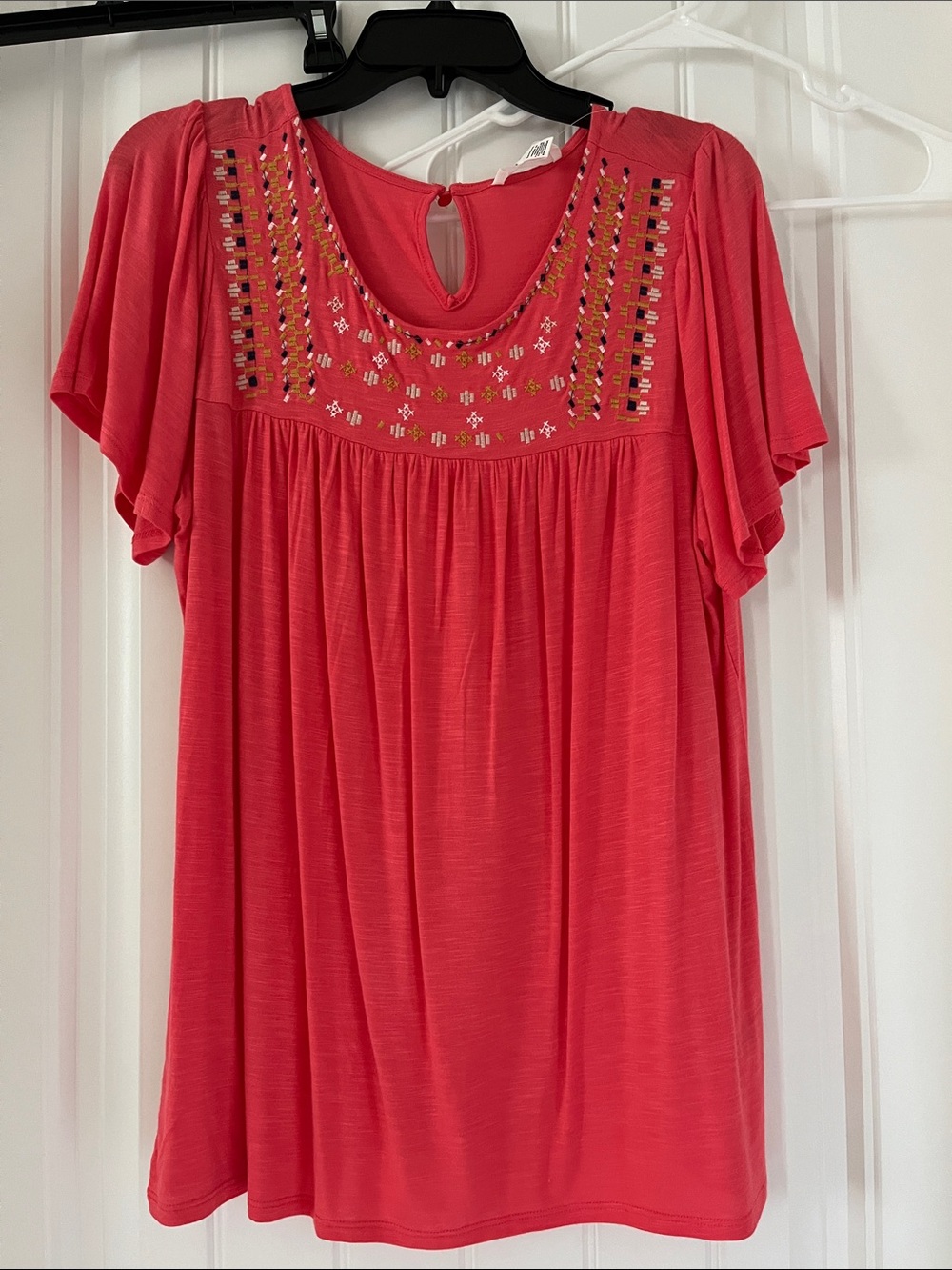 Women's Coral Embroidered Flutter-Sleeve Blouse